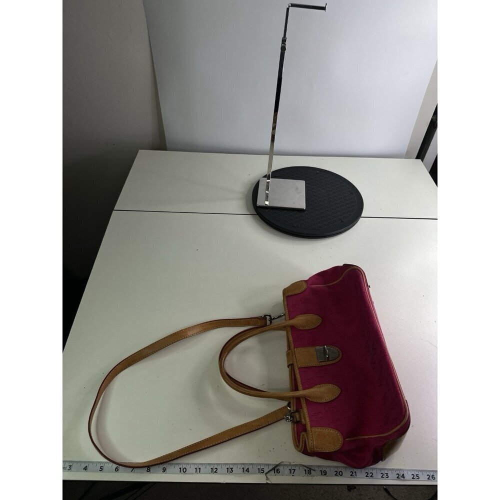 Dooney & Bourke Pink Signature Monogram Tan Leather Buckle Closure Handbag - Picture 14 of 14